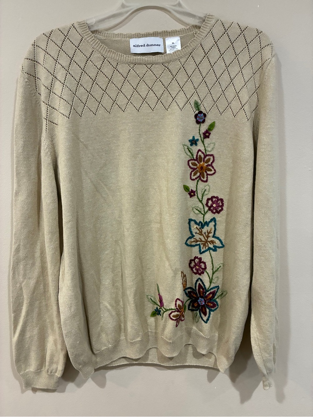 Alfred Dunner Cream Sweater with Multicolor Floral Embroidery - Picture 1 of 5